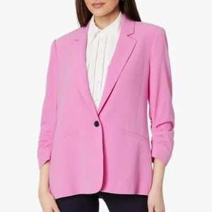 NWT Cece by Cynthia Steffe Vibrant Blooms Ruched Sleeve Blazer in Bright Peony